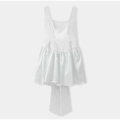 Satin Mini Dress for Women with Big Bow and Backless Design